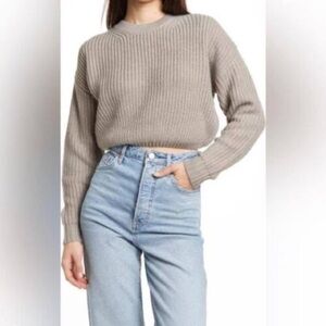 🤍 Elodie Rib Knit Cropped Sweater Women’s Large NWT Neutral Tones